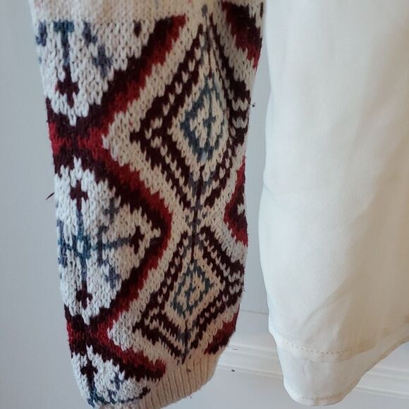 ABERCROMBIE & FITCH MIXED MEDIA SWEATER TOP FAIR ISLE CREAM RED Y2K SZ MEDIUM - Picture 2 of 8
